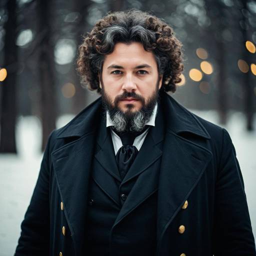 Man in Historic Formal Attire with Curly Hair