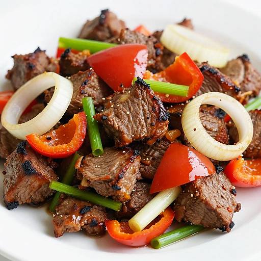 Grilled Beef with Bell Peppers and Onions