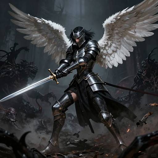 Black Armored Angel Slaying Shadows