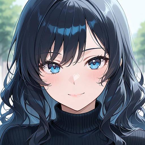 Elegant Black Haired Woman in Turtleneck