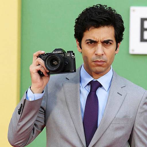 Man in Suit with Film Camera