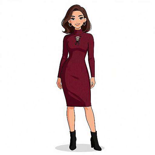 Chic Woman in Maroon Turtleneck Dress