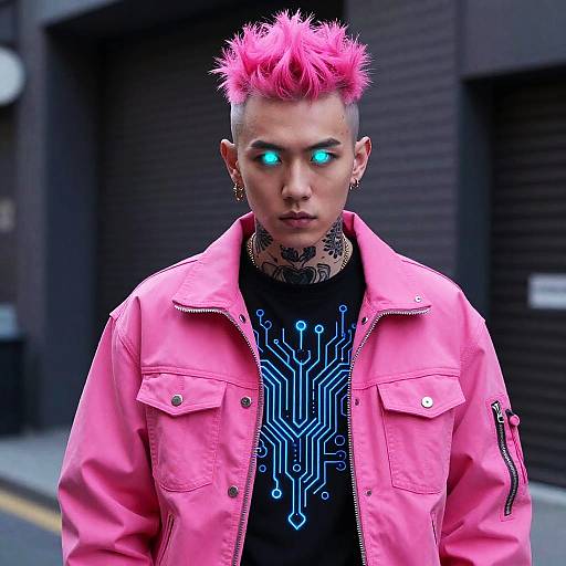 Neon Street Mage with Electric Tattoos