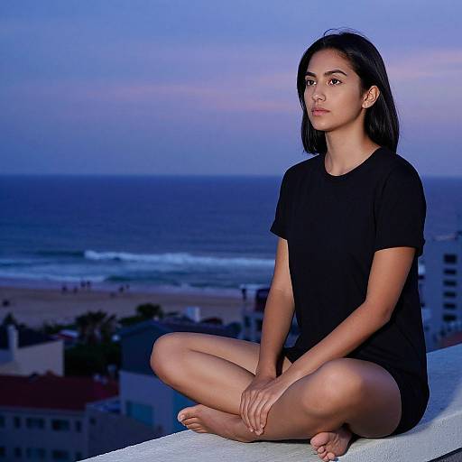Serene Woman on Coastal Rooftop