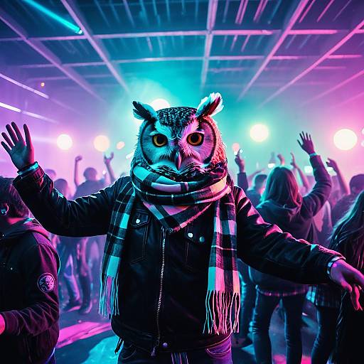 Whimsical Owl Dancing at Neon Rave