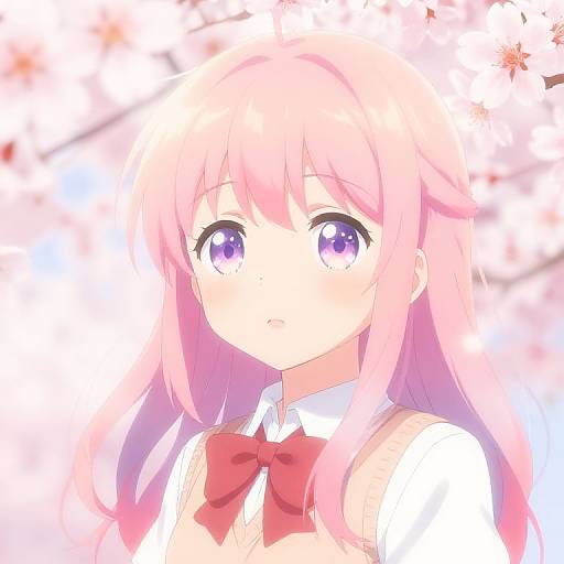 Cute Anime Girl with Cherry Blossoms