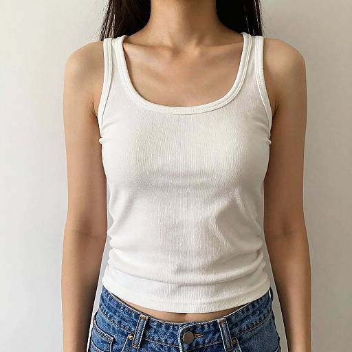 Woman in White Tank Top and Blue Jeans