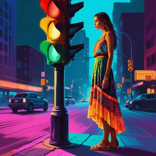 Neon-Lit City Scene with Confident Woman