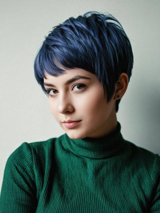 Woman with Blue Pixie Cut Hairstyle