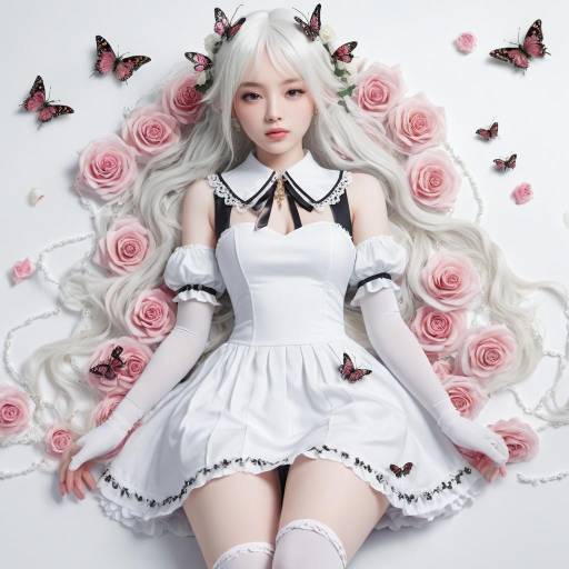 Enchanting Girl with Flowers and Butterflies