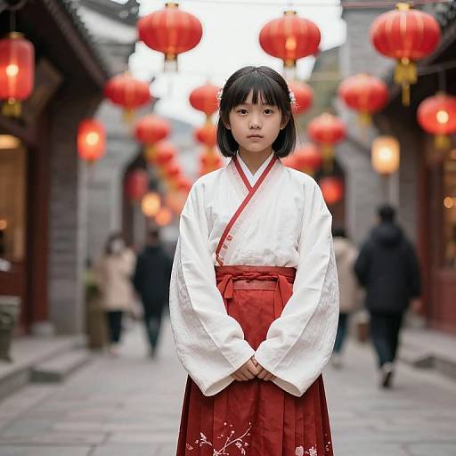 Teenage Girl in Hanfu at Lantern Festival