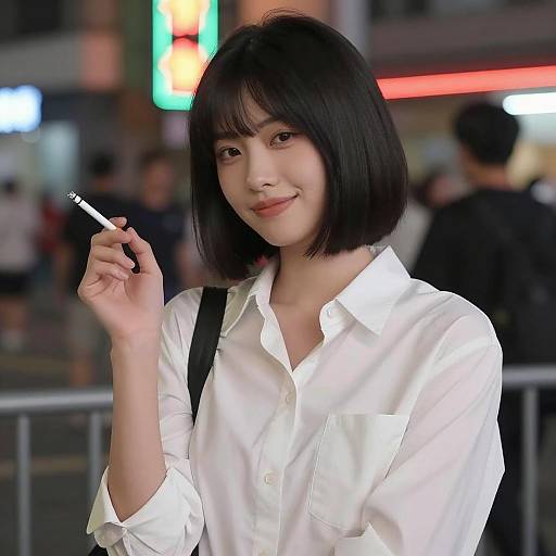 Stylish Woman in Neon Urban Setting