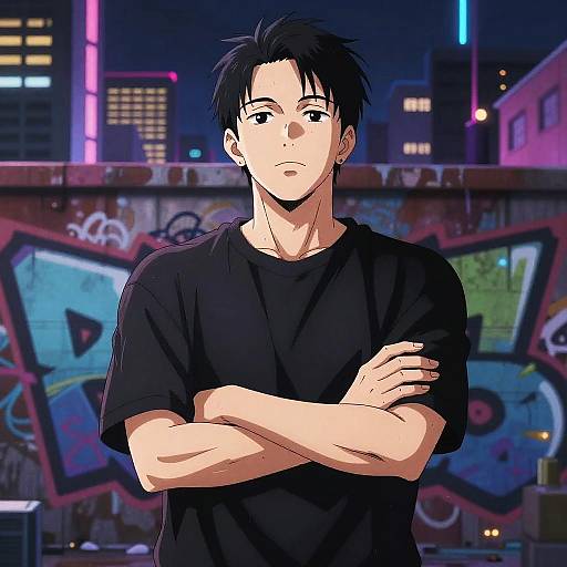 Confident Anime Protagonist Urban Scene