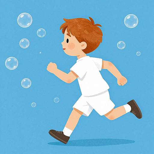 Ginger Boy Chasing Bubbles Illustration