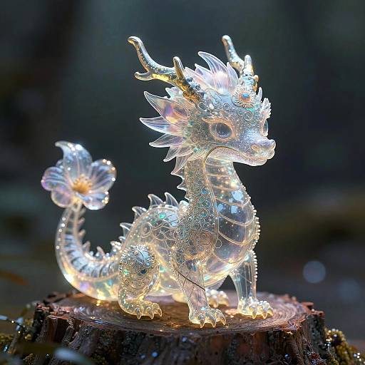 Dreamlit Little Dragon on Sunlit Stump