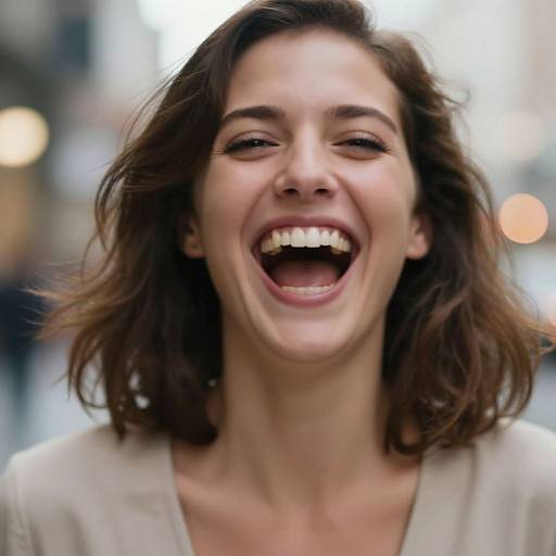 Joyful Woman Laughing in Urban Glow