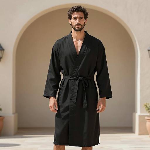 Man in Black Robe Standing Outdoors