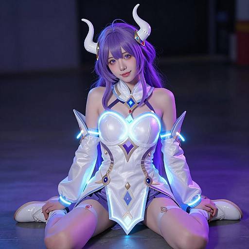 Fantasy Woman with Purple Hair and Horns