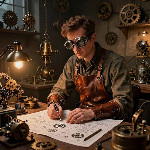 Steampunk Inventor in Vintage Workshop