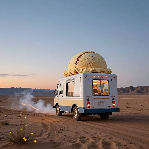 Surreal Ice Cream Truck in Desert
