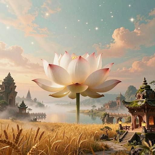 Celestial Lotus Amid Floating Temples