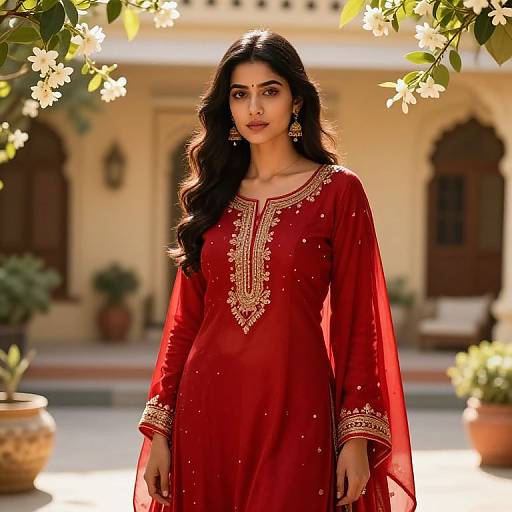 Serene Gemini AI Girl in Red Salwar