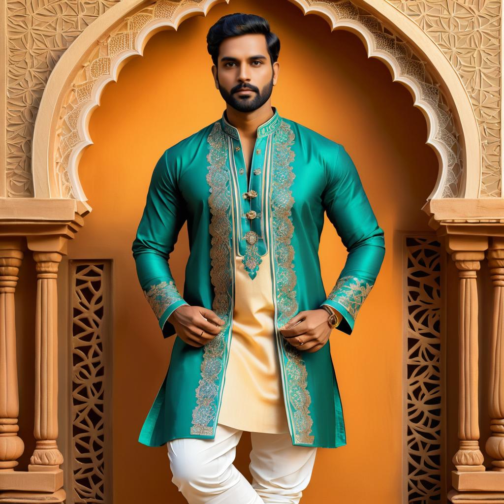 Traditional Indian Man in Intricate Kurta