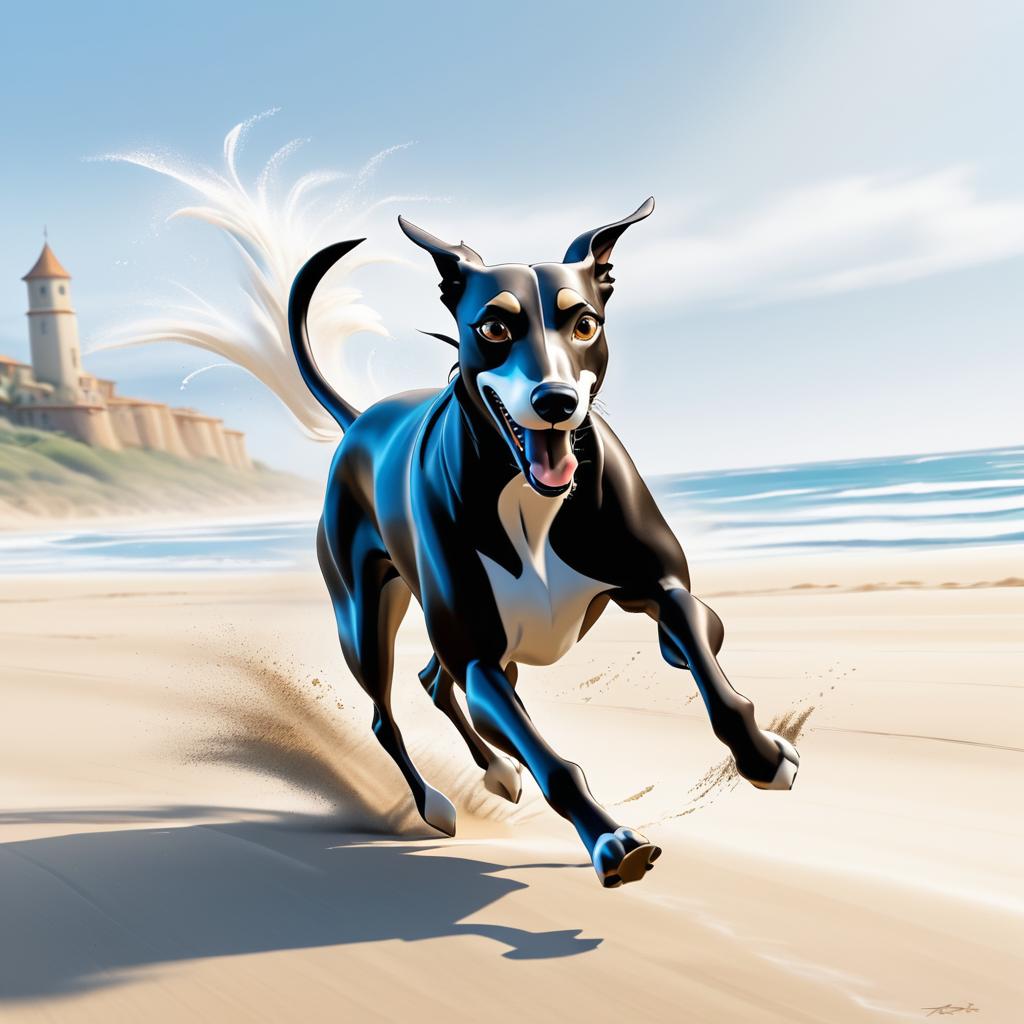 Fearless Greyhound Sprinting at the Beach