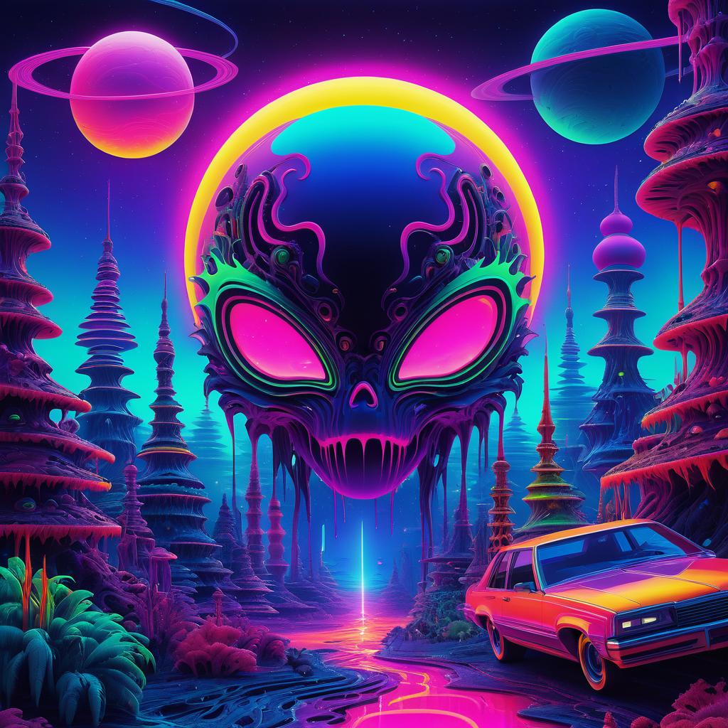 Vibrant 80s Neon Alien Landscapes