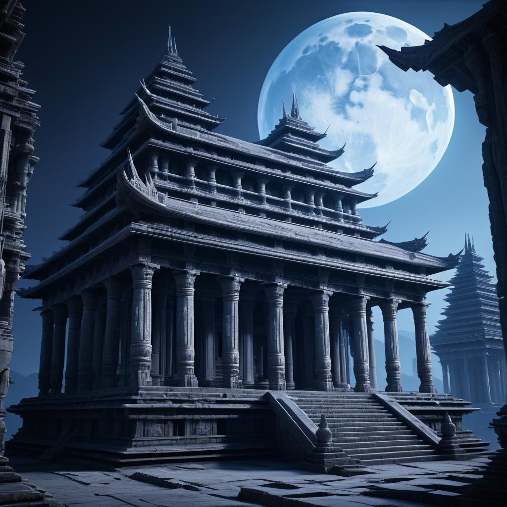 Ethereal Ancient Temple Under Moonlight