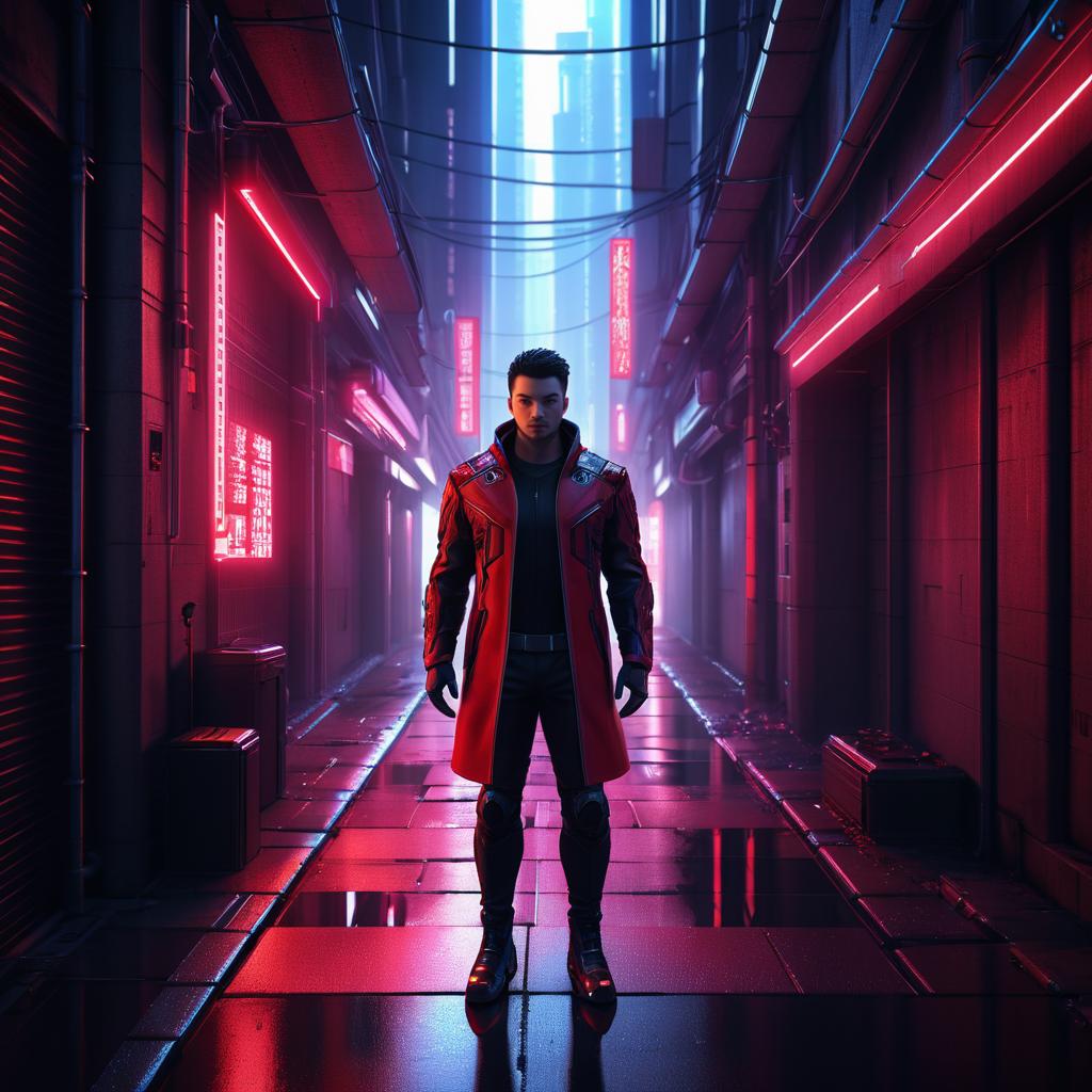 Cyborg in Cyberpunk Alleyway Render