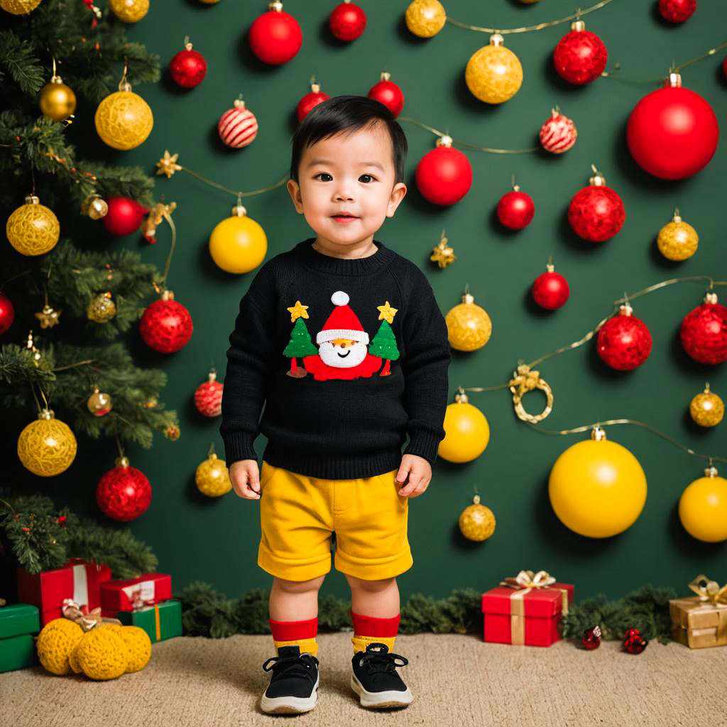 Festive Toddler Boy in Christmas Outfit