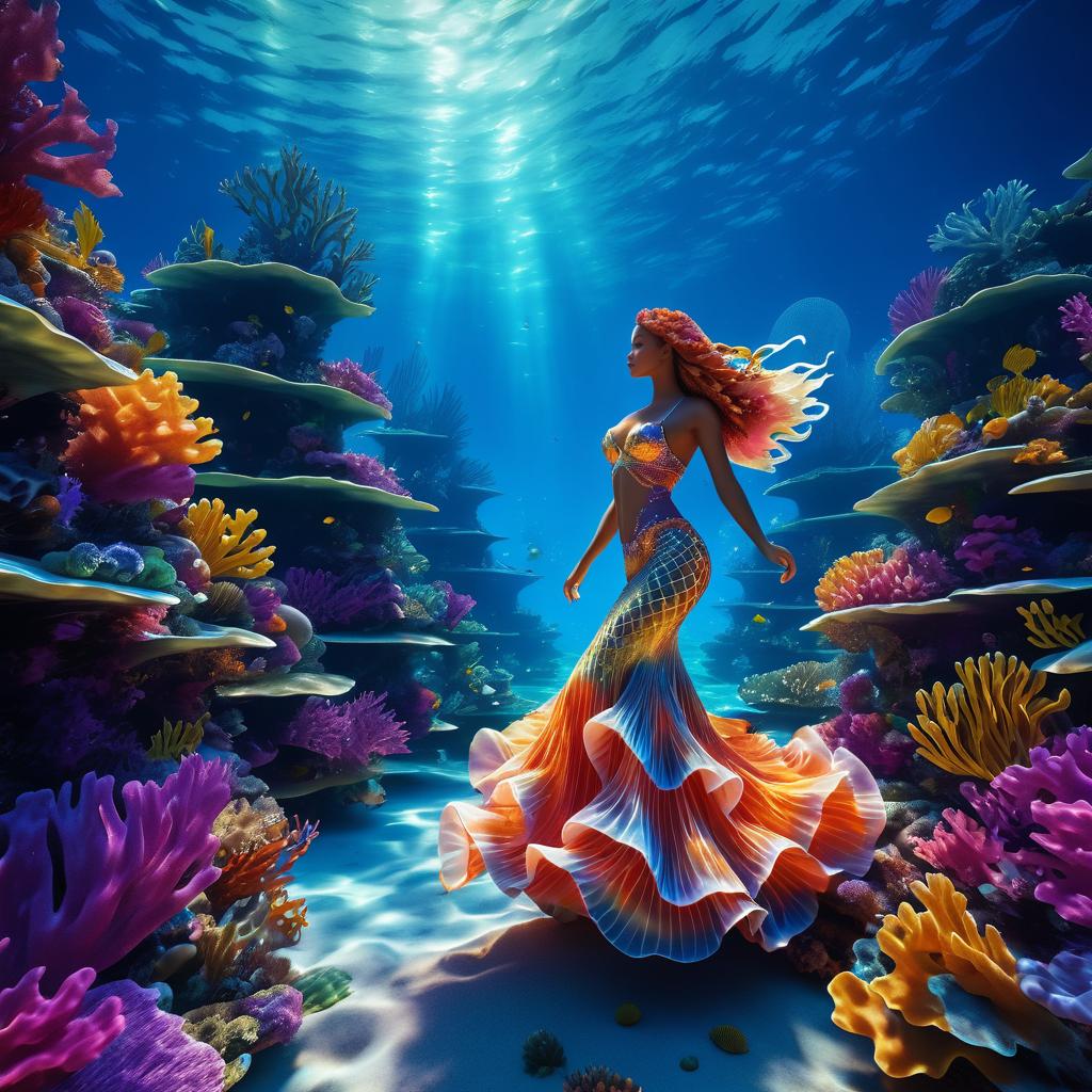 Cinematic Mermaid in Coral Reef Landscape