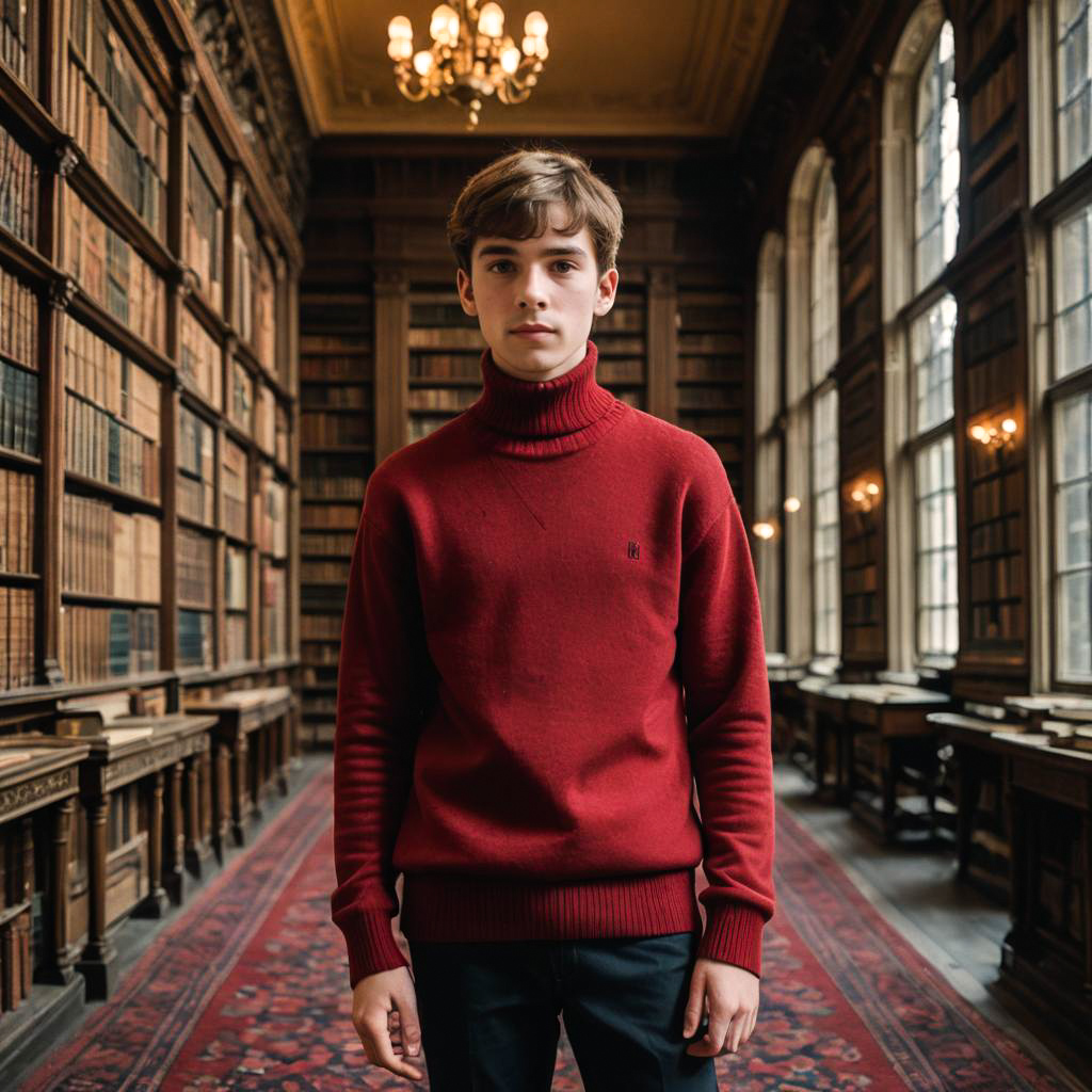 Teenage Boy in Stylish Library Outfit