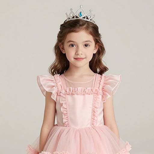 Young Girl in Pink Dress and Crown