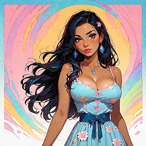 Bohemian Woman in Floral Sundress