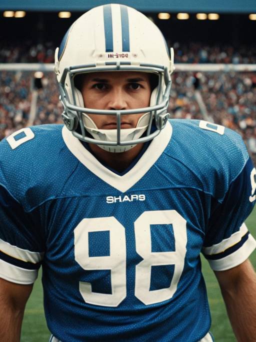 American Football Player in Blue Jersey