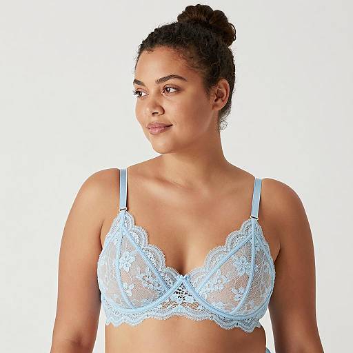 Elegant Woman in Light Blue Lace Bra