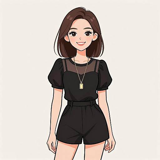 Smiling Woman in Stylish Black Romper