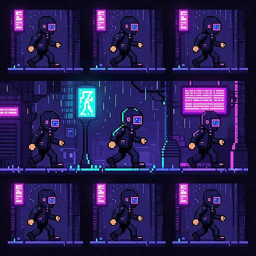 Cyberpunk Hacker Pixel Art Animation