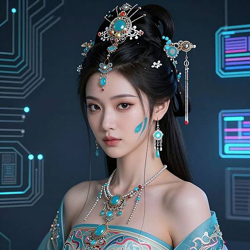 Futuristic Cybernetic Woman with Tech Jewelry