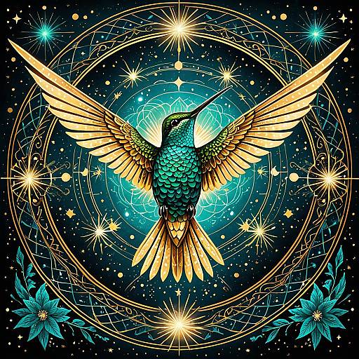 Luminous Hummingbird with Angelic Halos