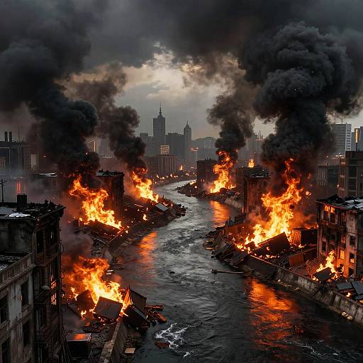 Dystopian River with Dumpster Fire
