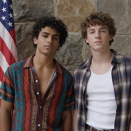 Young Men Posing Against Stone Wall