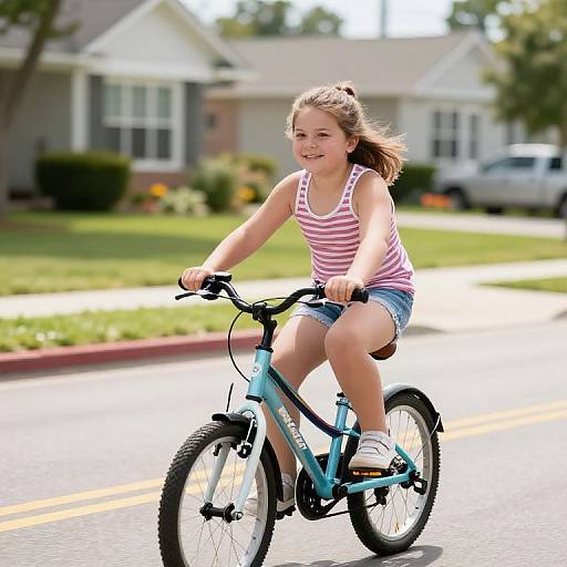 Joyful Girl Biking in Suburb