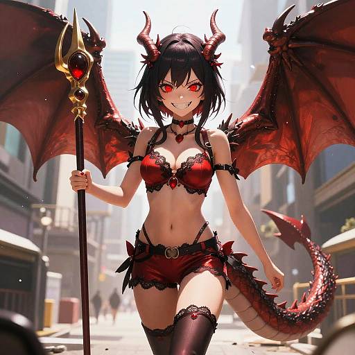 Anime Dragon Girl with Red Eyes and Wings