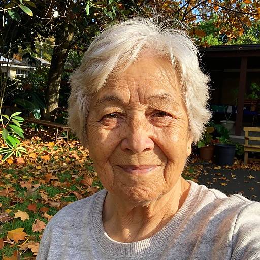 Elderly Woman's Serene Autumn Selfie