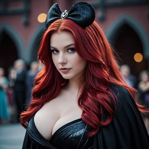 Red-haired Woman in Black Evil Costume