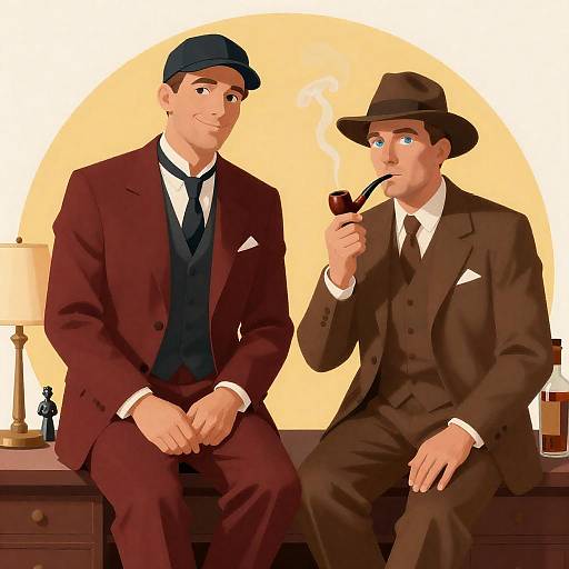 Vintage Illustration of Two Stylish Men