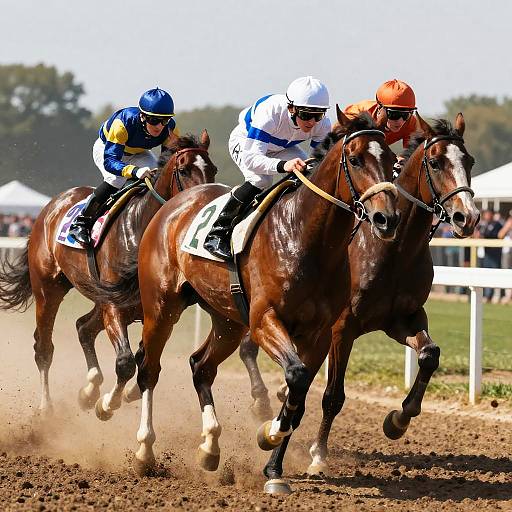 Hyperrealistic Jockeys' Close Finish